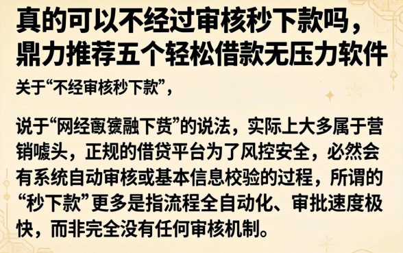 真的可以不经过审核秒下款吗，鼎力推荐五个轻松借款无压力软件