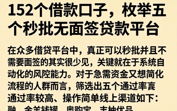 152个借款口子，枚举五个秒批无面签贷款平台