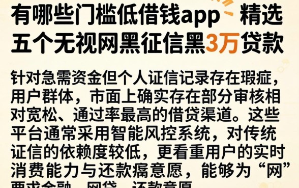 有哪些门槛低的借钱app，精选五个无视网黑征信黑3万贷款