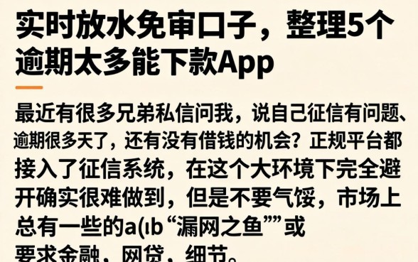 实时放水免审口子，整理5个逾期太多能下款app