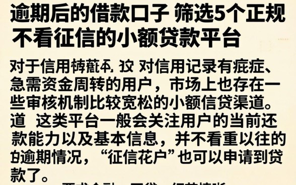 逾期后的借款口子，筛选5个正规不看征信的小额贷款平台