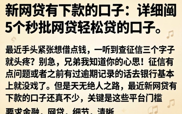 新网贷有下款的口子，详细阐述5个秒批网贷轻松贷的口子