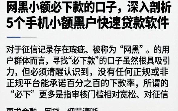 网黑小额必下款的口子，深入剖析5个手机小额黑户快速贷款软件