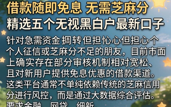 借款随即免息无需芝麻分，精选五个无视黑白户最新口子
