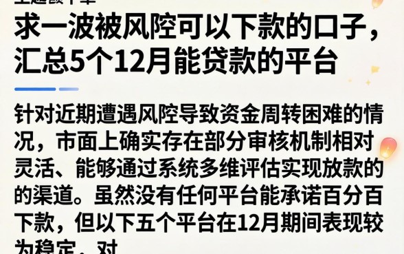 求一波被风控可以下款的口子，汇总5个12月能贷款的平台