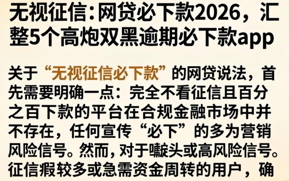 无视征信的网贷必下款2026，汇整5个高炮双黑逾期必下款app