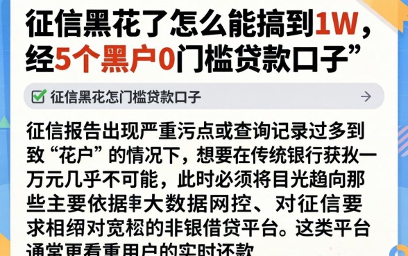 征信黑花了怎么能搞到1w，详尽说明5个黑户0门槛贷款口子