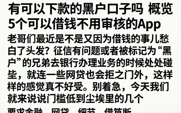 有可以下款的黑户口子吗，概览5个可以借钱不用审核的app
