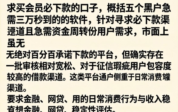 求买会员必下款的口子，概括五个黑户急需三万秒到的的软件