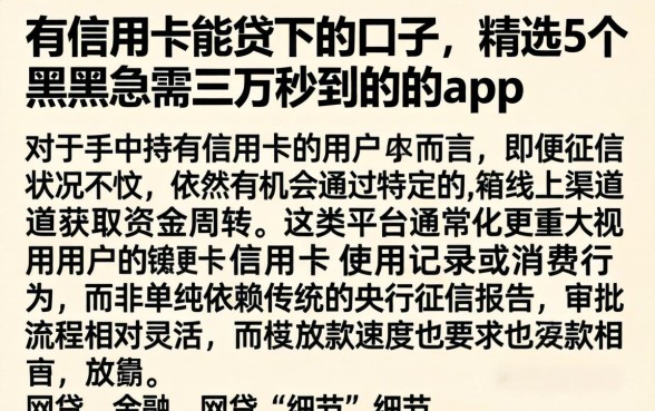 有信用卡能贷下的口子，精选5个黑户急需三万秒到的的app