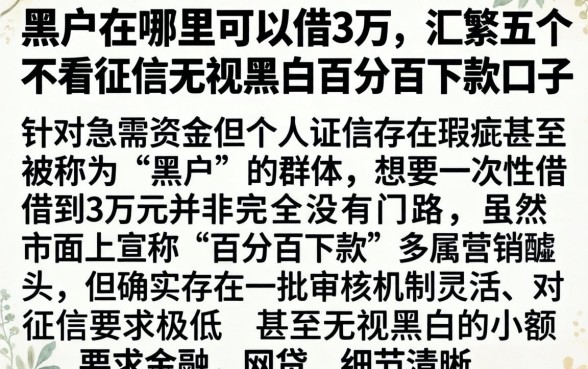 黑户在哪里可以借3万，汇整五个不看征信无视黑白百分百下款口子