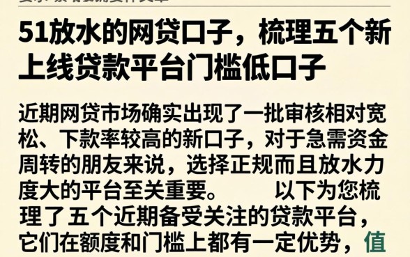 51放水的网贷口子，梳理五个新上线贷款平台门槛低口子