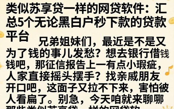 类似苏享贷一样的网贷软件，汇总5个无论黑白户秒下款的贷款平台