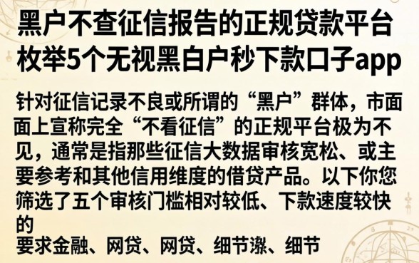 黑户不查征信报告的正规贷款平台，枚举5个无视黑白户秒下款口子app