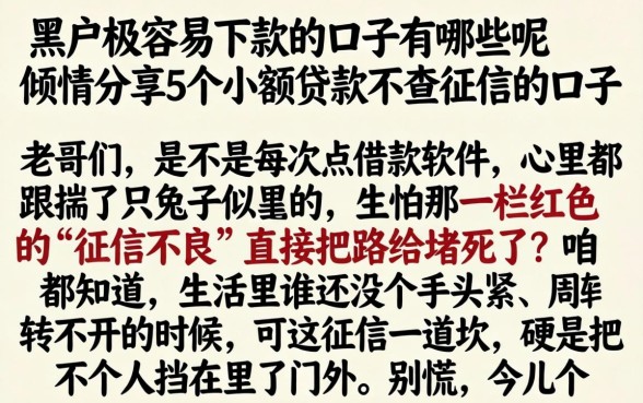 黑户极容易下款的口子有哪些呢，倾情分享5个小额贷款不查征信的口子