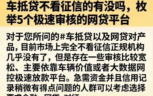 车抵贷不看征信的有没吗，枚举5个极速审核的网贷平台