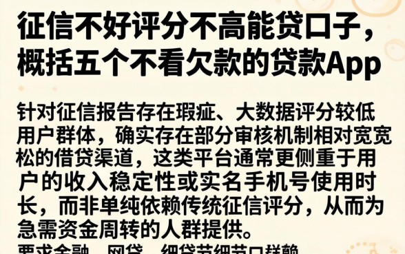 征信不好评分不高能贷口子，概括五个不看欠款的贷款app