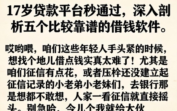 17岁贷款平台秒通过，深入剖析五个比较靠谱的借钱软件