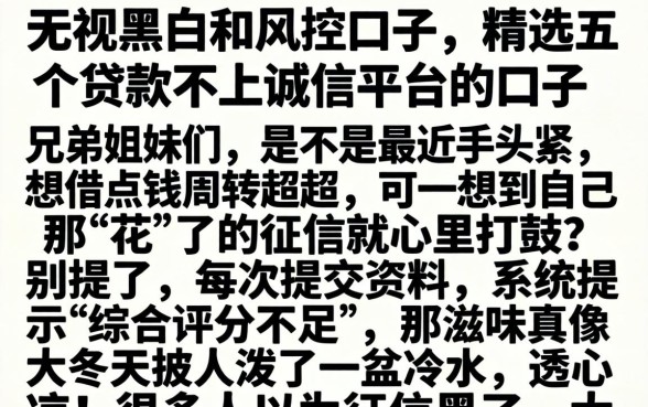 无视黑白和风控的口子，精选五个贷款不上诚信平台的口子