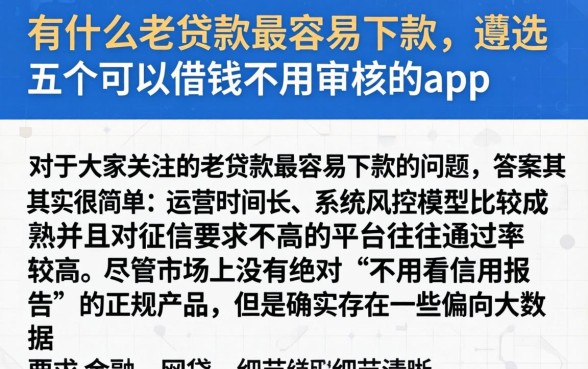 有什么老贷款最容易下款，遴选五个可以借钱不用审核的app