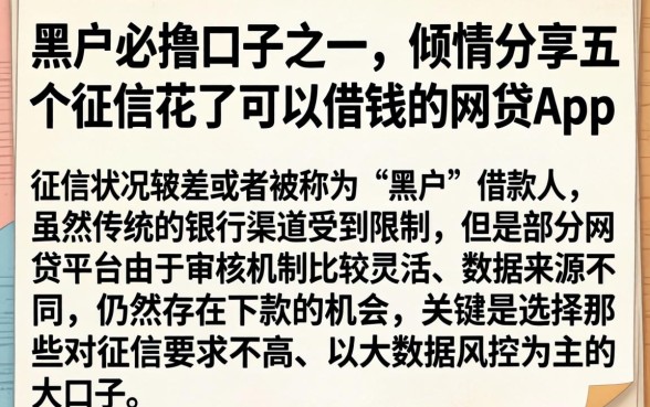 黑户必撸口子之一，倾情分享五个征信花了可以借钱的网贷app