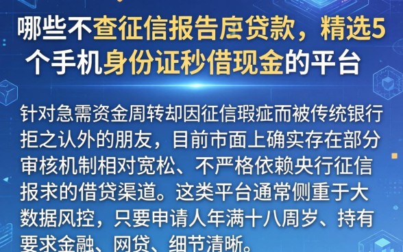 哪些不查征信报告的贷款，精选5个手机身份证秒借现金的平台