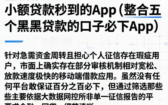 小额贷款秒到的app，整合五个黑户贷款的口子必下app