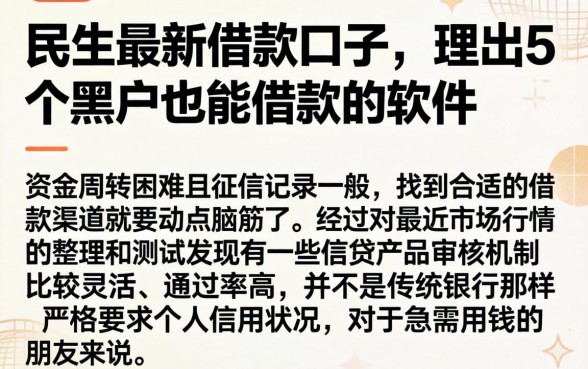 民生最新借款口子，理出5个黑户也能借款的软件