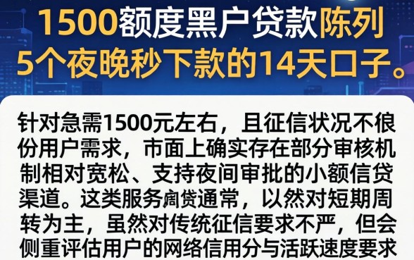 1500额度黑户贷款，陈列5个夜间秒下款的14天口子