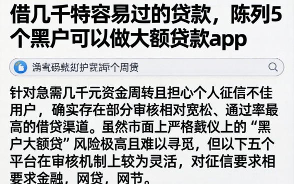借几千特容易过的贷款，陈列5个黑户可以做大额贷款app