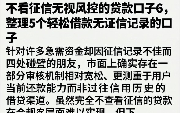 不看征信无视风控的贷款口子6，整理5个轻松借款无征信记录的口子