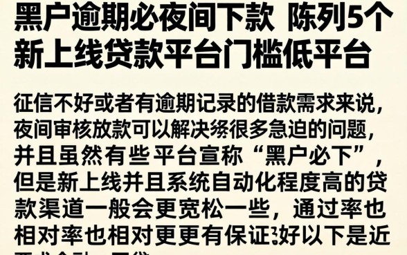 黑户逾期必夜间下款，陈列5个新上线贷款平台门槛低平台