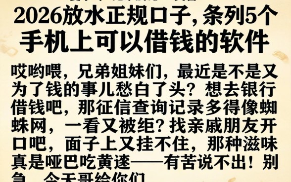 2026放水正规口子，条列5个手机上可以借钱的软件