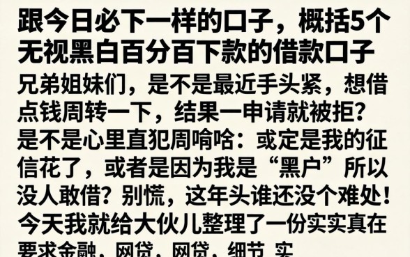 跟今日必下一样的口子，概括5个无视黑白百分百下款的借款口子