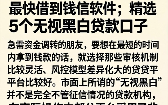 最快借到钱的软件，精选5个无视黑白贷款口子