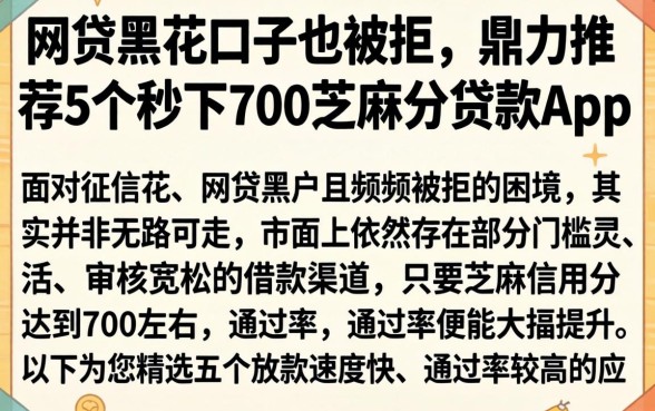 网贷黑花口子也被拒，鼎力推荐5个秒下700芝麻分贷款app