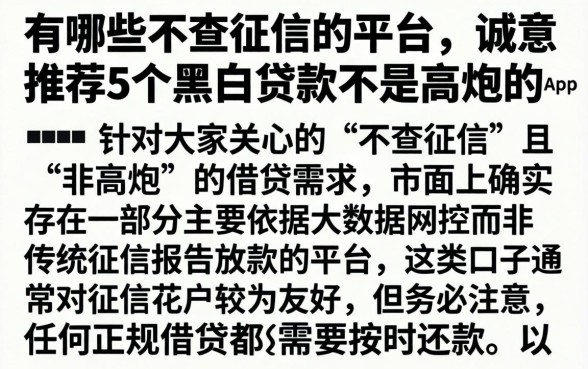 有哪些不查征信的平台，诚意推荐5个黑白贷款不是高炮的app
