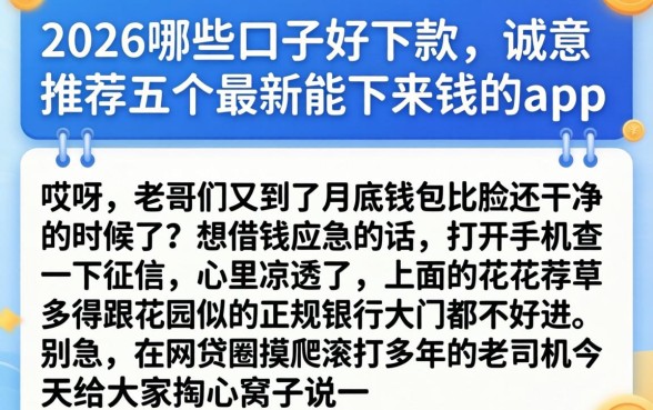 2026哪些口子好下款，诚意推荐五个最新能下来钱的app