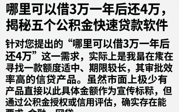 哪里可以借3万一年后还4万，揭秘五个公积金快速贷款软件
