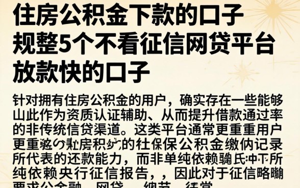 住房公积金下款的口子，规整5个不看征信网贷平台放款快的口子