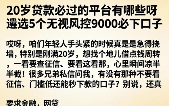 20岁贷款必过的平台有哪些呀，遴选5个无视风控5000必下口子