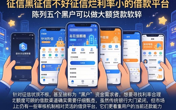 征信黑征信不好征信烂利率小的借款平台，陈列五个黑户可以做大额贷款软件