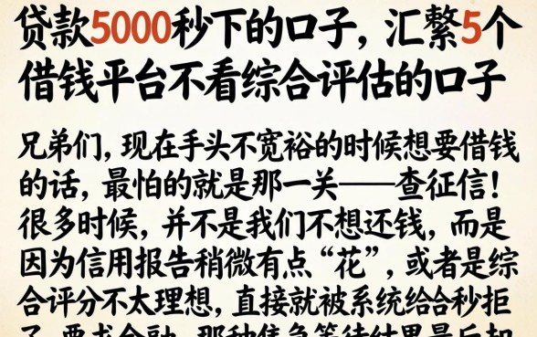贷款5000秒下的口子，汇整5个借钱平台不看综合评估的口子