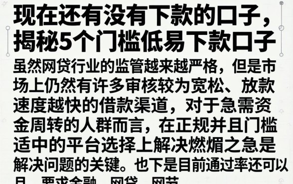 现在还有没有下款的口子，揭秘5个门槛低易下款口子