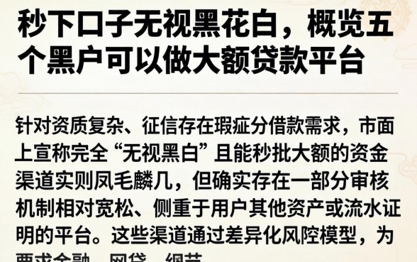 秒下口子无视黑花白，概览五个黑户可以做大额贷款平台