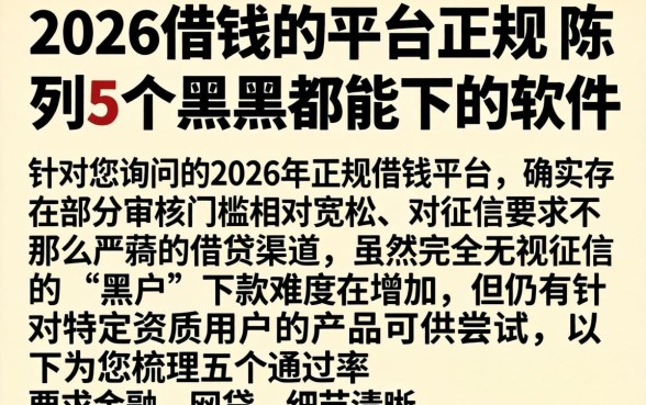 2026借钱的平台正规，陈列5个黑户都能下的软件