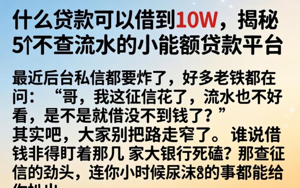 什么贷款可以借到10w，揭秘5个不查流水的小额度贷款平台
