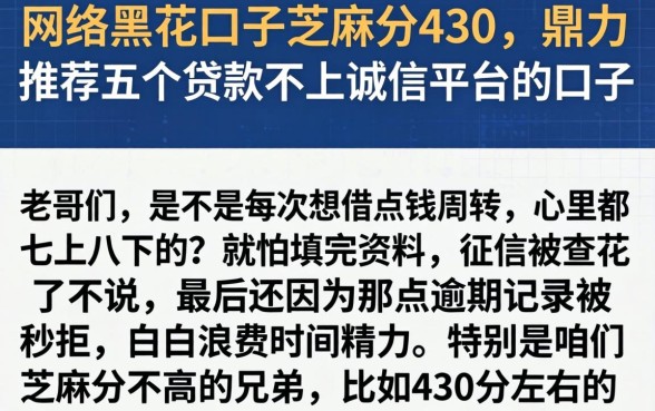 网络黑花口子芝麻分430，鼎力推荐五个贷款不上诚信平台的口子