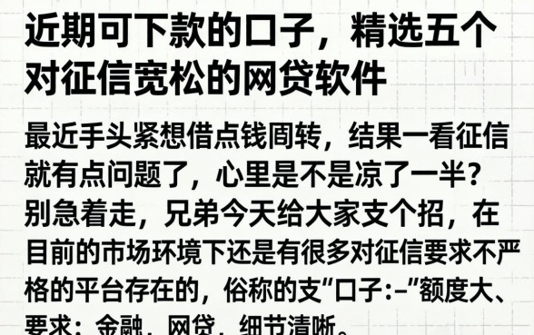 近期可下款的口子，精选五个对征信宽松的网贷软件