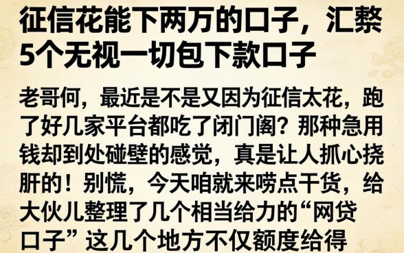 征信花能下两万的口子，汇整5个无视一切包下款口子